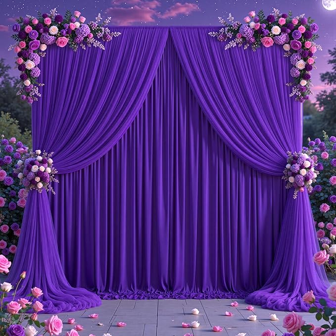 Purple Tulle Backdrop Curtain for Parties Wedding, 10ft x 10ft Wrinkle Free - Image 2