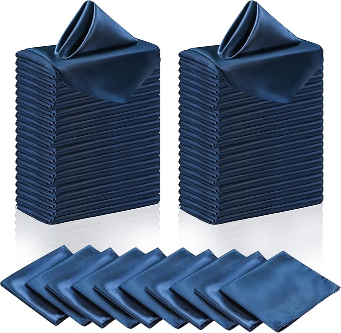 Manyshofu 50 Pieces Navy Blue Satin Napkins by Manyshofu