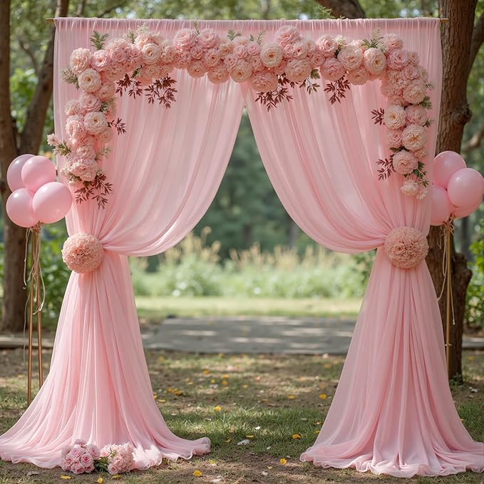 10ft x 10ft Peach Pink Backdrop Curtains, Wrinkle-Free Sheer Chiffon Fabric - Image 2