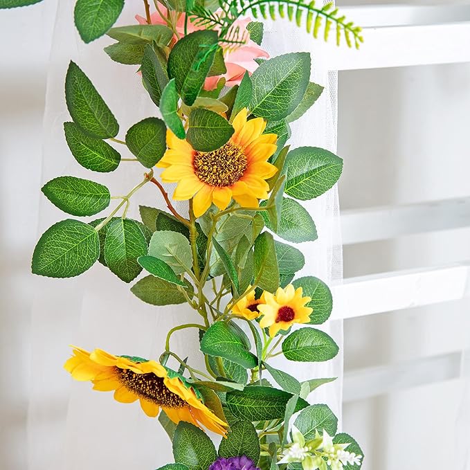 Naidiler Artificial Flower Garland, Sunflower & Rose Vines, Boho Wedding & - Image 2