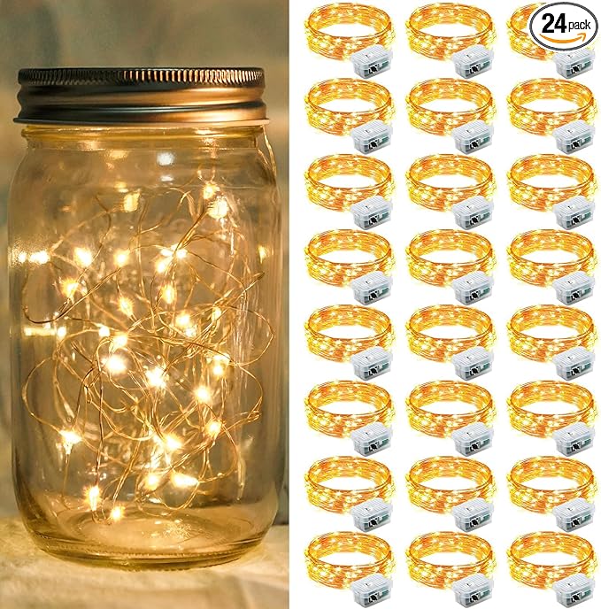 24 Pack Yellow Fairy Lights 7Ft 20 LED Twinkle String Lights 3 Modes Battery by chzk