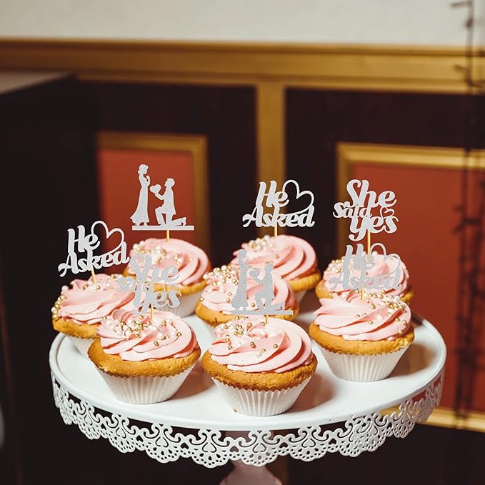 Sotpot 24PCS He Asked She Said Yes Cupcake Toppers - Image 3