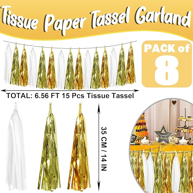 8P Gold Foil Fringe Metallic Tassel Streamers Banner Tassel Garland - Image 2