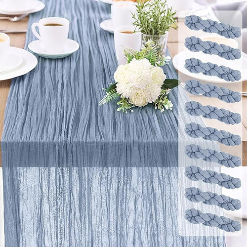 10-Pack Dusty BlueCheesecloth Table Runners – 10FT Boho Rustic Gauze Fabric by Unknown