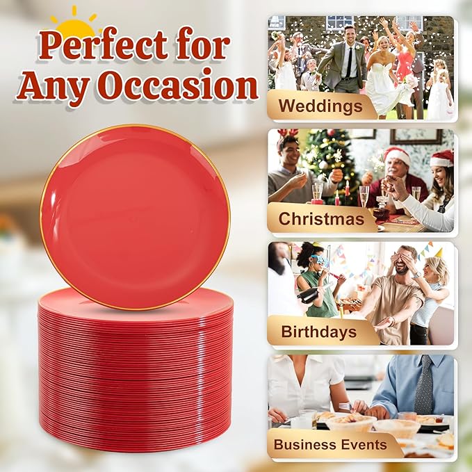 Festiva 200Pcs Red Gold Dessert Plates 6.3" - Image 3