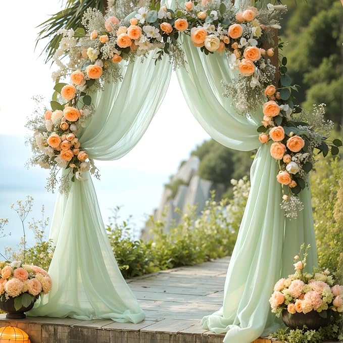 Wedding Arch Draping Fabric 2 Panels 19FT Sage Green Arch Drapes Sheer Backdrop - Image 5
