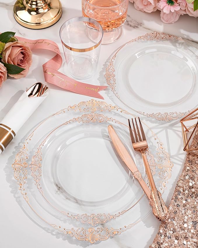 Nervure 350PCS Rose Gold Plastic Plates - Image 6