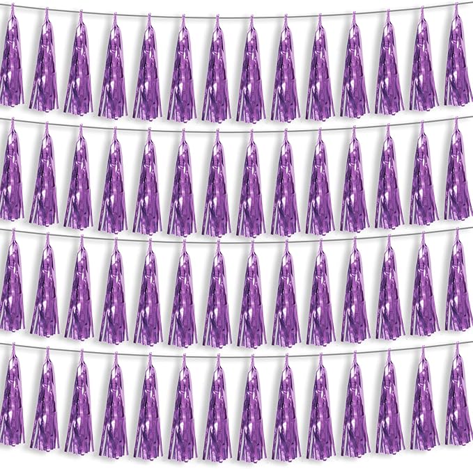 4P Light Purple Foil Fringe Metallic Streamers Banner Tassel Garland by HYSILLA