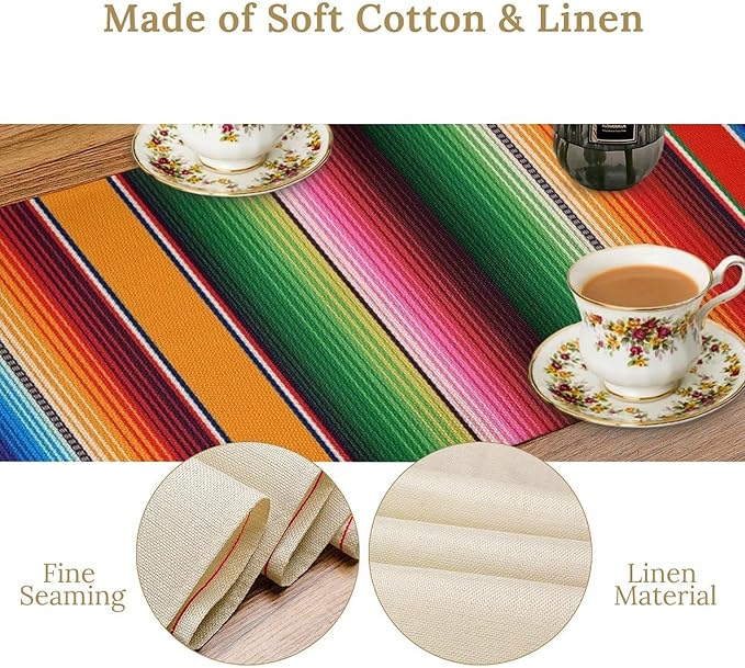 Mexican Table Runner, Colorful Stripe Art Table Runner - Image 5