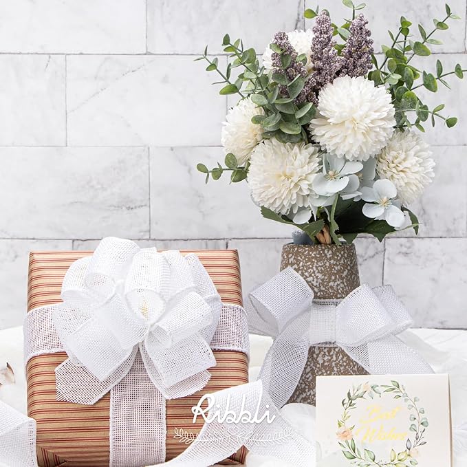 Ribbli White Burlap Wired Ribbon, 1-1/2 Inch x 10 Yard, Cross Royal Burlap - Image 3