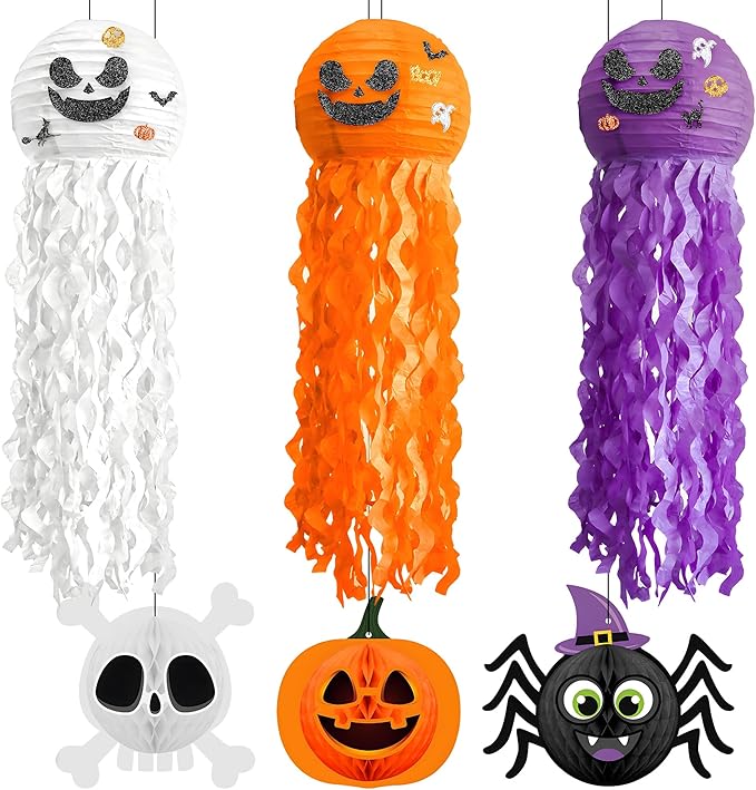 KatchOn, Halloween Paper Lanterns & Honeycomb Set – Pack 6 | Hanging Halloween by KatchOn