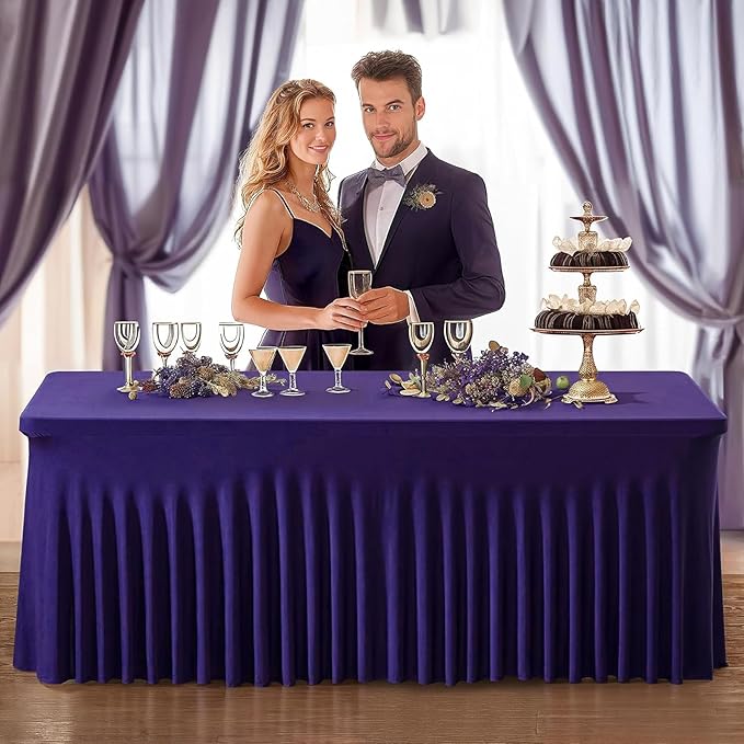 Wish Care 2 Pack Dark Purple Spandex Table Clothes - Image 5