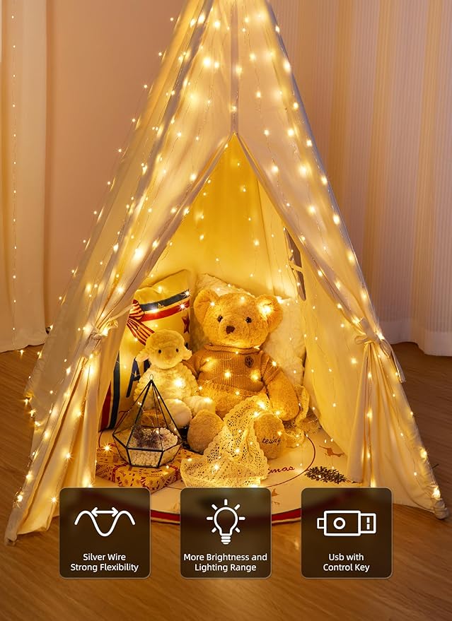 Brightown 2 Pack 300 LED Fairy Curtain Lights, 9.8ft x 9.8ft Warm White Curtain - Image 3