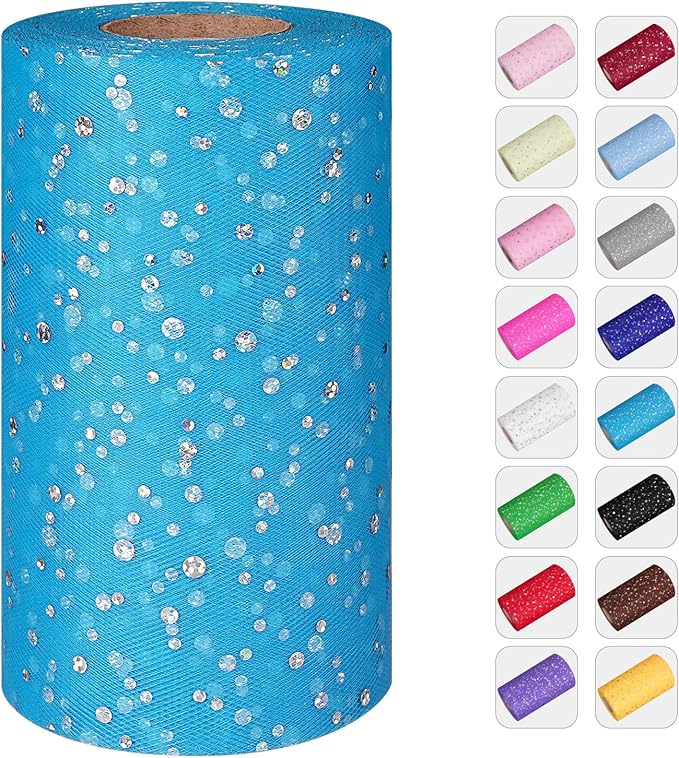 Glitter Tulle Rolls, 6” by 50 Yards Netting Fabric Tulle by ICOSHOW