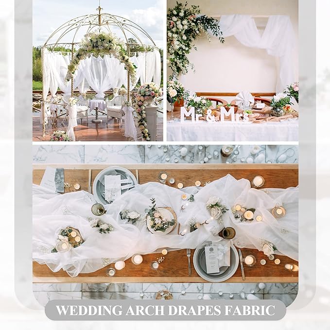 Wedding Arch Draping Fabric 3 Panels 30" x 32 ft White Wedding Arch Drapes - Image 3