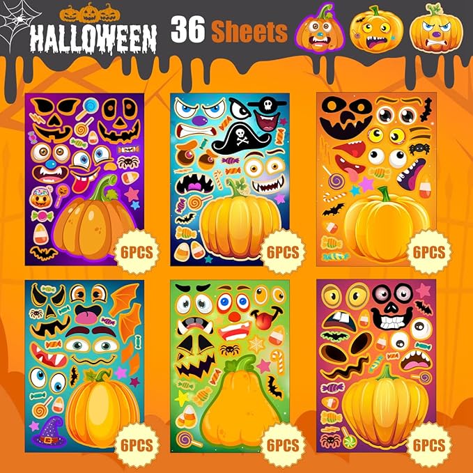 36 Sheets Halloween Stickers for Kids, Make A Pumpkin Face Stickers, Halloween - Image 2