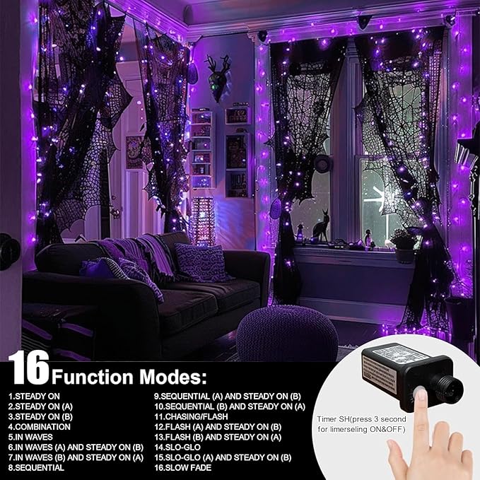 LAMPHOME 66ft Halloween Decorative Mini Lights, 200 LED Transparent Wire Fairy - Image 4