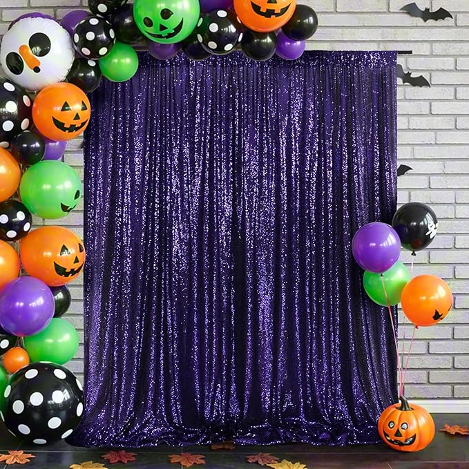 Eternal Beauty Purple Sequin Backdrop, 6x8 Ft Halloween Glitter Background - Image 2