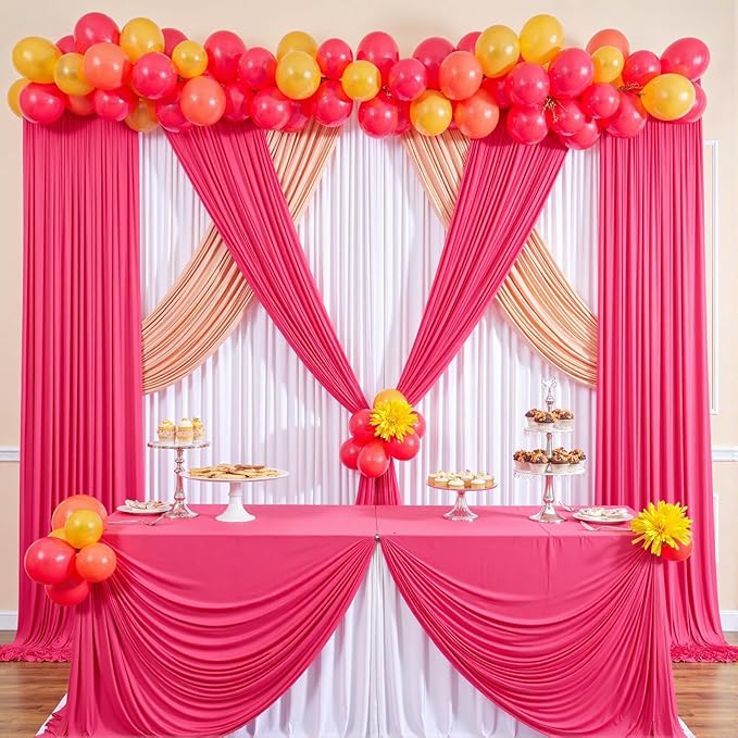 50 ft x 10 ft Wrinkle Free Fuchsia Backdrop Curtain - Image 6
