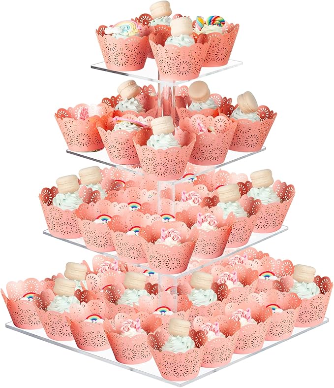 Cupcake Stand, 4 Tier Square Acrylic Cupcake Display Stand Holder, Theme Party by BOXALLS