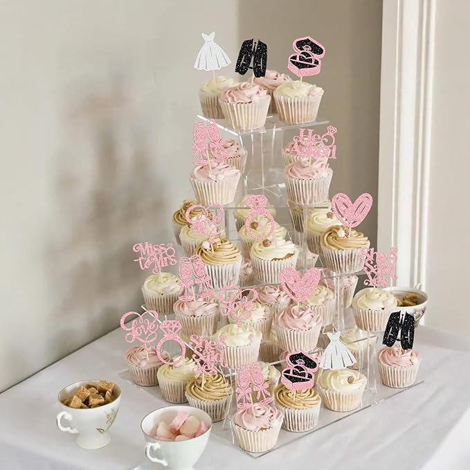 Gyufise 30Pcs She Said Yes Cupcake Toppers Glitter Diamond Ring I Do Love - Image 5