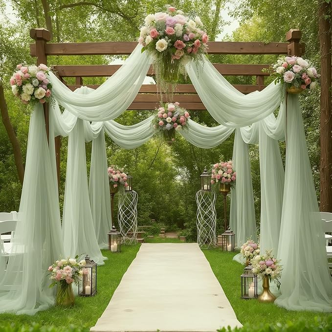 Sage Arch Drapes for Wedding Arch Draping Fabric Sheer Backdrop Curtain for by Gogoparti