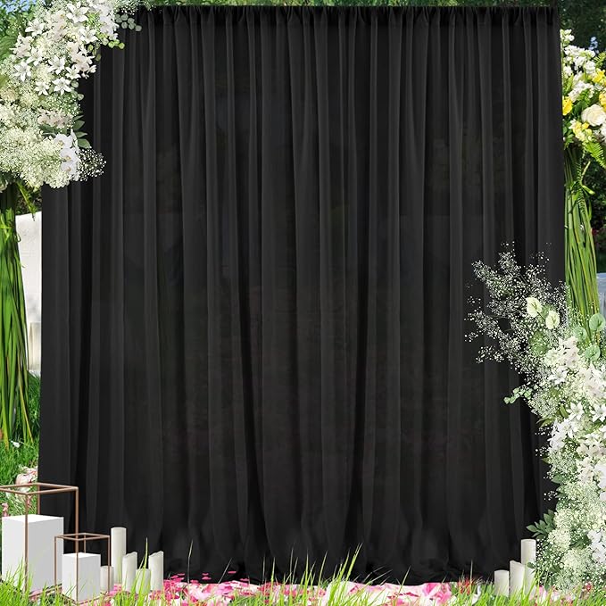 PARTISKY 10ftx7ft Black Chiffon Backdrop Curtains, Wrinkle-Free Sheer Fabric - Image 9