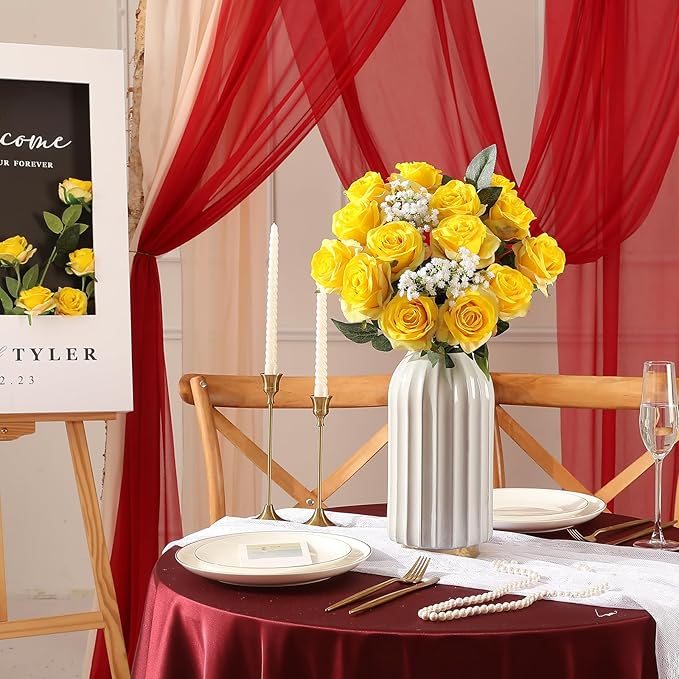 Tifuly Yellow Roses Artificial Flowers -12 pcs Realistic Single Long Stem Fake - Image 7