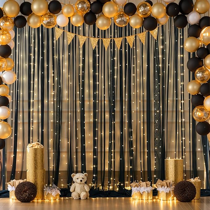 10x10ft Black Chiffon Backdrop Curtain - Image 2