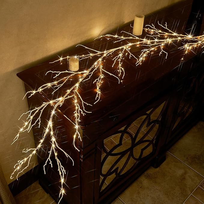 LITBLOOM Birch Garland with Lights 6FT 120 Fairy Lights Plug in, Lighted White - Image 8