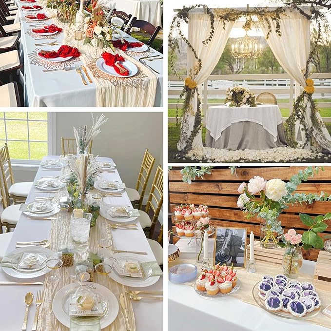 10ft Cream Beige Cheese Cloth Table Runner, 35x120 Inches Ivory Gauze Table - Image 5