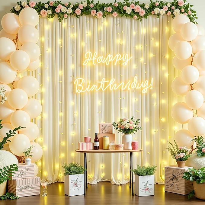 Beige Backdrop Curtains with Lights String - Image 4
