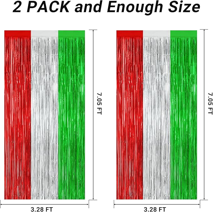 2 Pack Christmas Backdrop, 3.28 FT x 7.05 FT Red Silver Green Party Streamer - Image 2