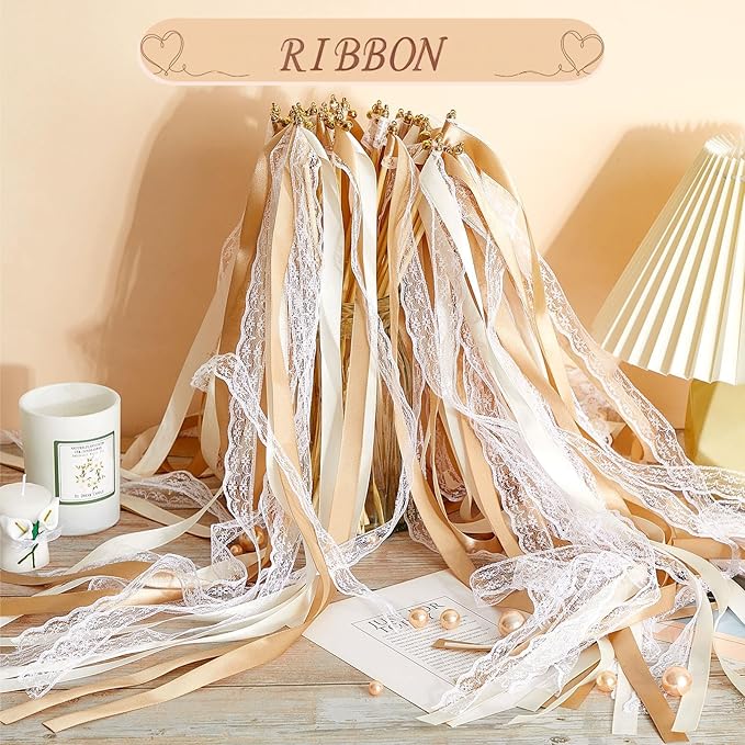 Taiyin 150 Pcs Lace Ribbon Stick Wands Wedding Wand Streamers - Image 4