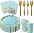 Sveikie160 Pcs blue And Gold Paper Plates, Birthday Cake Party Plates And by Sveikie