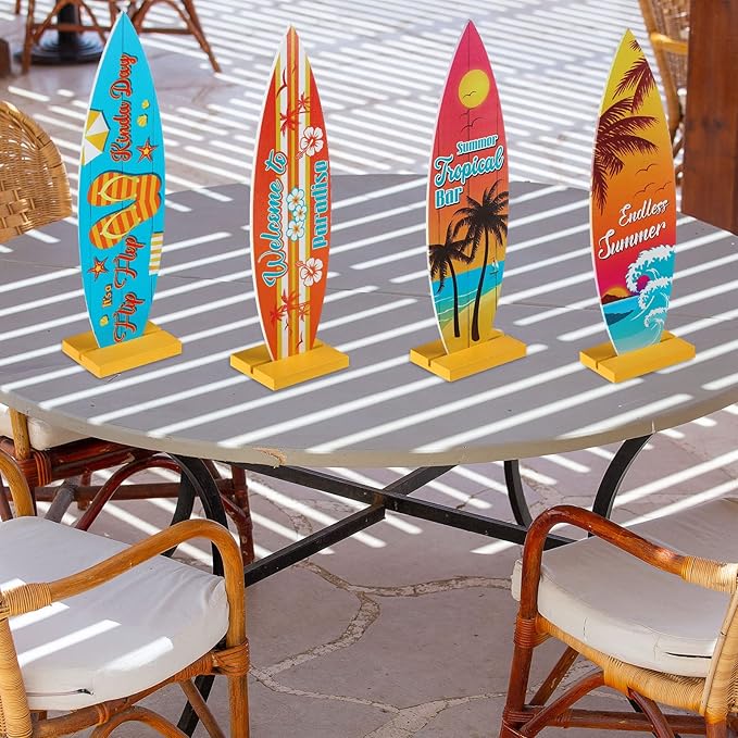 Blulu 4 Pcs Surfboard Table Decorations Surfboard Beach Signs Welcome to - Image 6