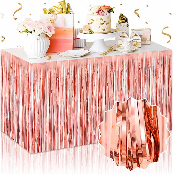 3 Pack 29 x108 Inch Rose Gold Foil Fringe Table Skirts Metallic Banner by LANTIANCHEN