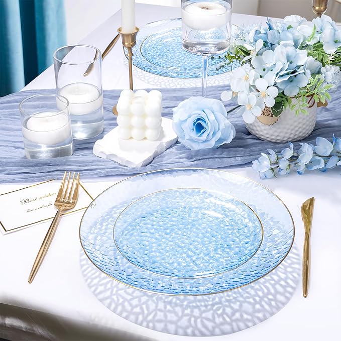 Rubtlamp 100 Pcs Blue And Gold Plastic Plates - Image 2