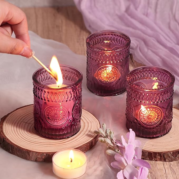 DARJEN Purple Votive Candle Holders Set of 36- Glass Tea Light Candles - Image 6