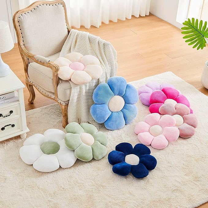 Navy Flower Pillow, 14.9" Cute Flower Shaped Floor Pillow, Aesthetic Floral - Image 5