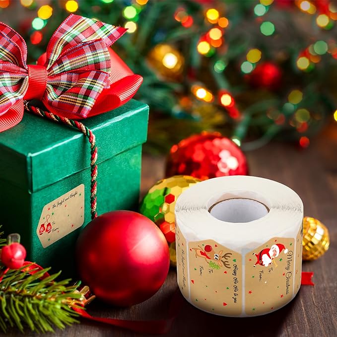 Zonon 720 Pieces Self Adhesive Christmas Gift Tag Xmas Kraft Name Tags Natural - Image 5