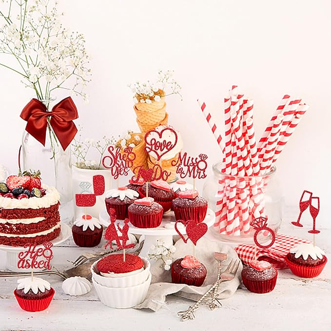 30 PCS He Asked She Said Yes Cupcake Toppers Glitter Engagement Cupcake Toppers - Image 4