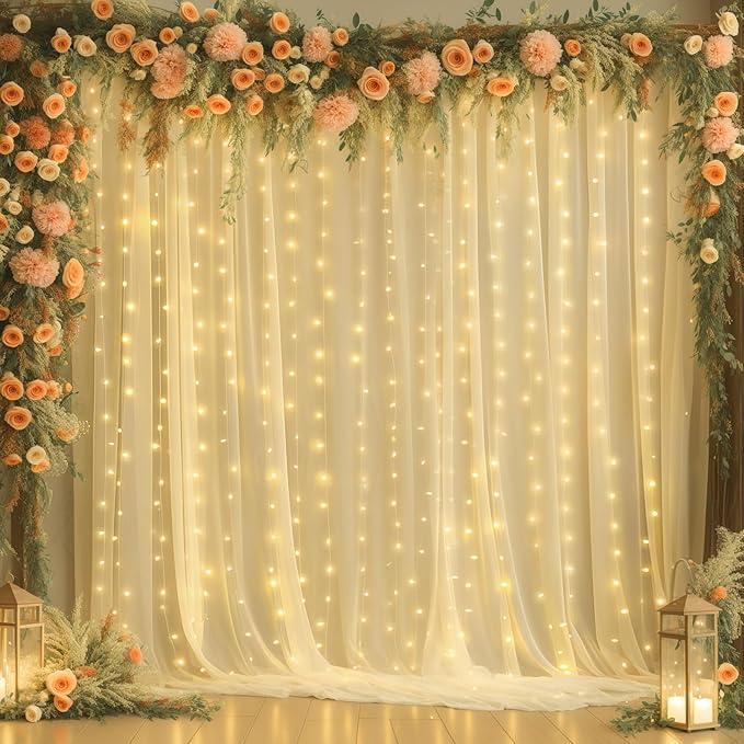 10ft x 8ft Champagne Sheer Tulle Backdrop Curtains - Image 3