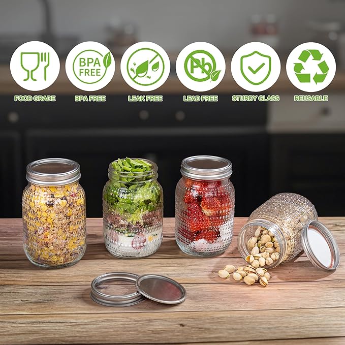 WELLIFE Mason Jars 32 oz, 4 Pack Quart Mason Jars Wide Mouth - Image 6