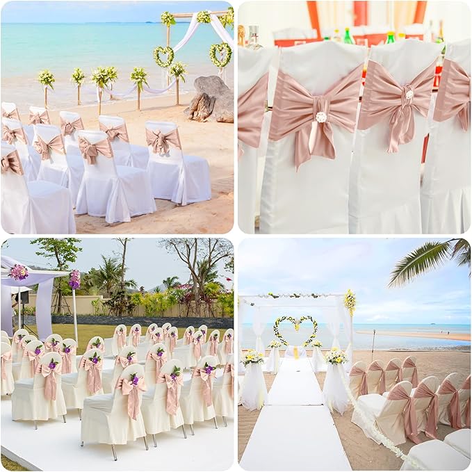 50 PCS Blush Pink Satin Chair Sashes Bows Universal Chair Ribbon Ties Back Sash - Image 7