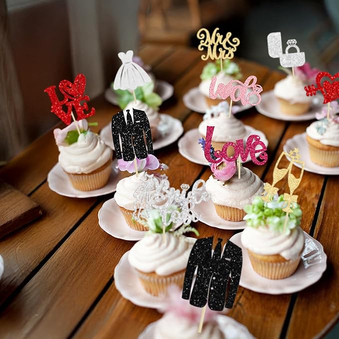 Ephlyn 30Pcs Bride to be Cupcake Toppers Glitter Wedding Cake Topper - Image 7
