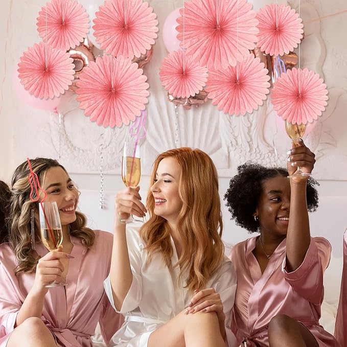 20 Pcs Light Pink Hanging Paper Fan, Round Paper Fans Decorations Set - Image 4