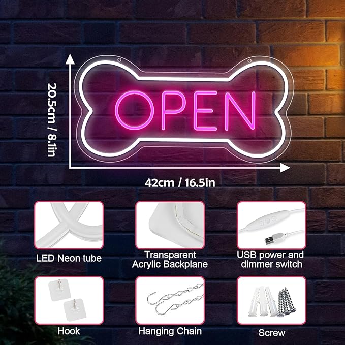 Led Neon Open Sign For Business, Dog Bone Neon Sign Art Pet Shop, Welcome Sign - Image 5