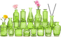 Green Glass Bud Vase Set, Mini Single Vintage Style by QLOFEI