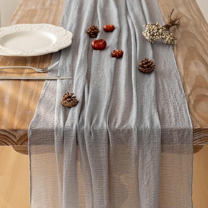 6pcs Dusty Blue Gauze Rustic Cheesecloth Table Runner 120 Inch 10 FT - Image 5